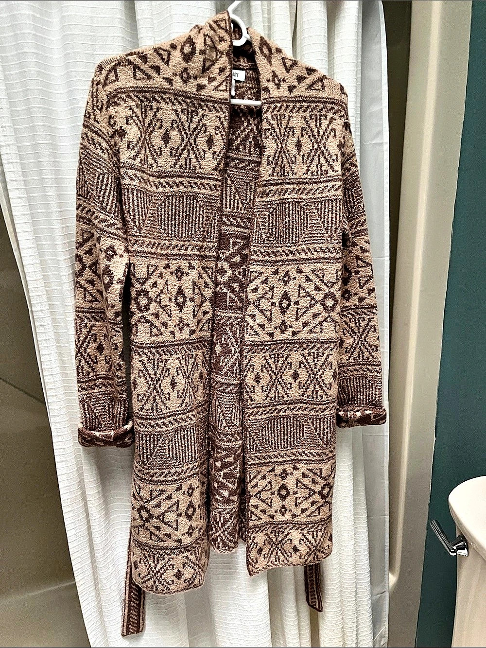 Barefoot Dreams CozyChic Aztec Belted Cardigan Brown & Pink